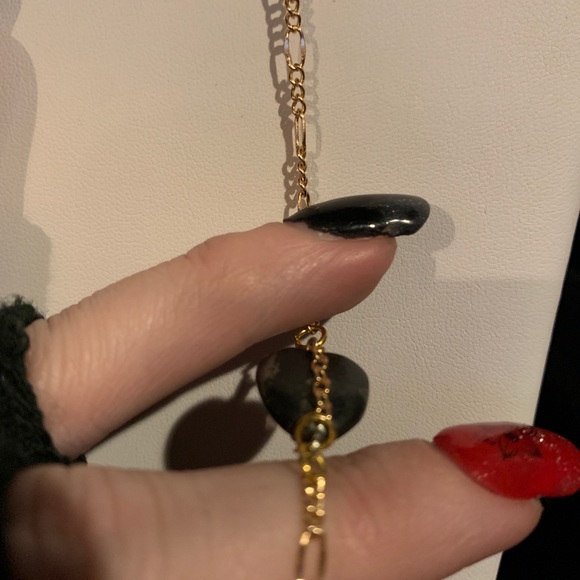 Original One of a Kind Hematite Heart and Gold Chain Clock Drop Necklace - Picture 4 of 15